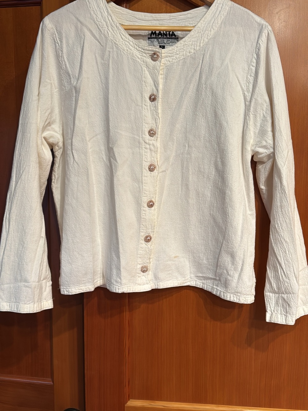 100% Cotton Button-Front Long Sleeve Top